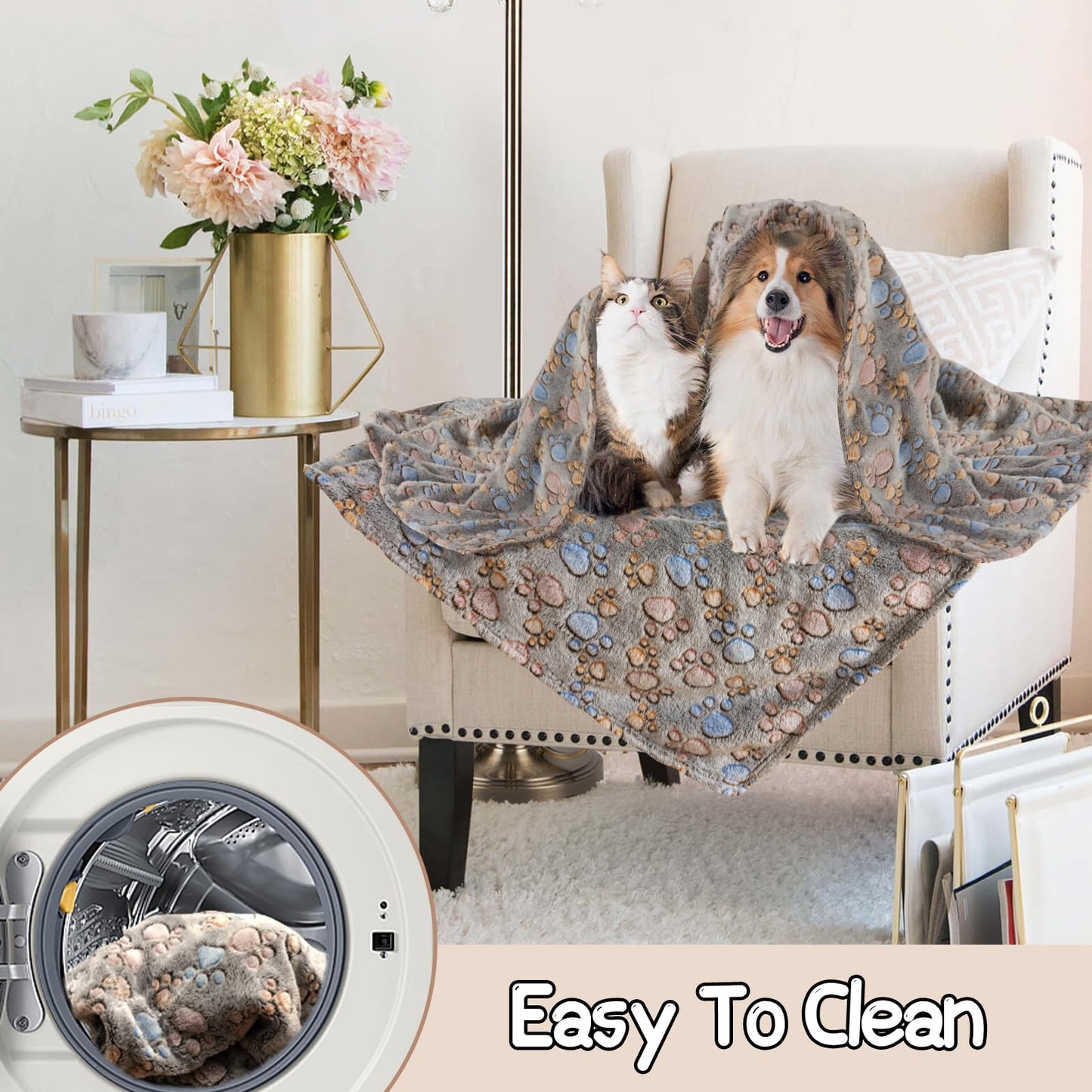 Rezutan 1 Pack 3 Blankets for Dogs, Dog Blanket for Large & Medium Pet Cat, Premium Soft Fluffy Suitable for Dog Kennels & Beds, Sofas, Gifts Puppy Essentials, 41x31inch, Tan