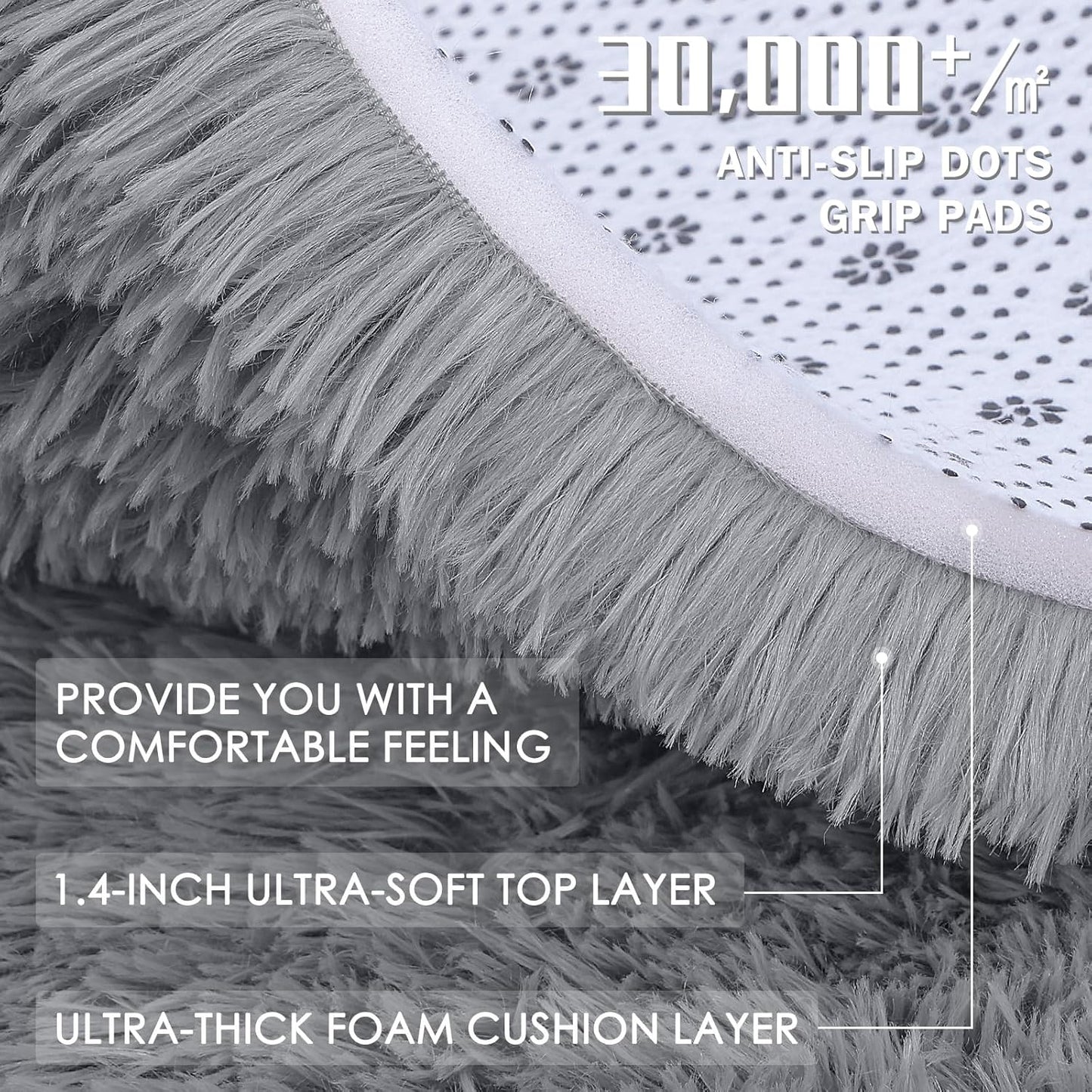 OLANLY 3x5 Soft Fluffy Shaggy Bedside Rug - Machine Washable Indoor Carpet for Kids & Nursery | Light Grey