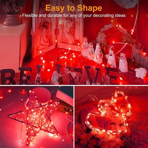 Btfarm 30 Pack Fairy Lights - Battery Operated 7ft 20 LED Twinkle Lights | Waterproof Mini Silver Wire for Christmas & Weddings - Red
