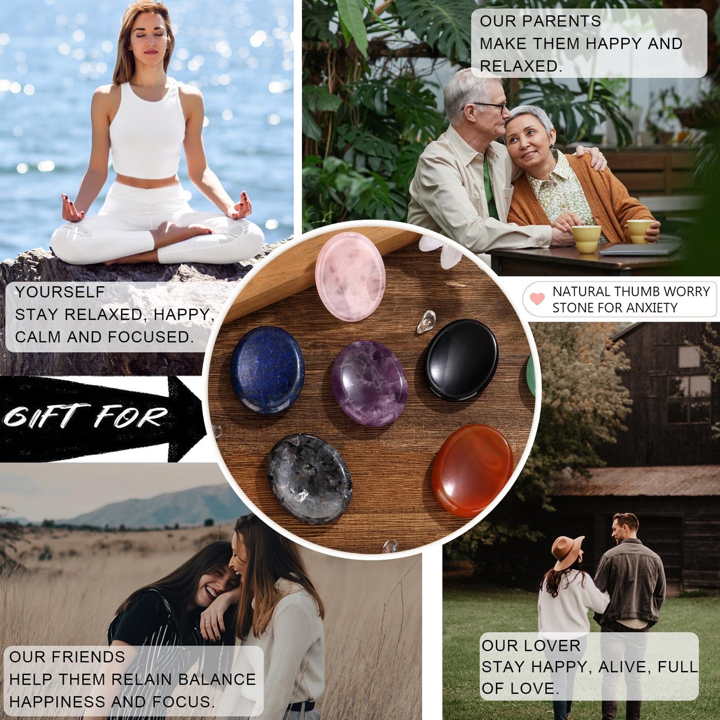 GolbalJew Green Aventurine Thumb Worry Stone for Anxiety Healing Crystals Sets, Hand Carved Crystals and Healing Stones, Meditation Crystal Reiki Natural Relax Palm Stone for Anxiety Therapy Relief