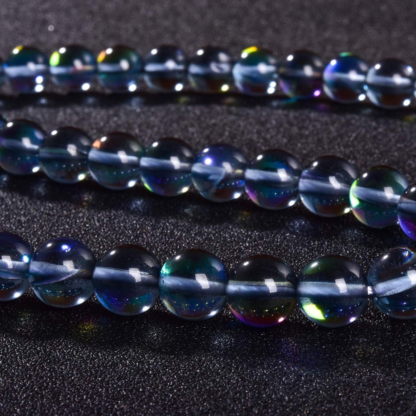 Asingeloo 60PCS 6mm Gray Angel Aura Round Gemstones Polished Mermaid Aura Moonstone Bead Smooth Stone Loose Beads Crystal Quartz for DIY Jewelry Making 1 Strand 15”