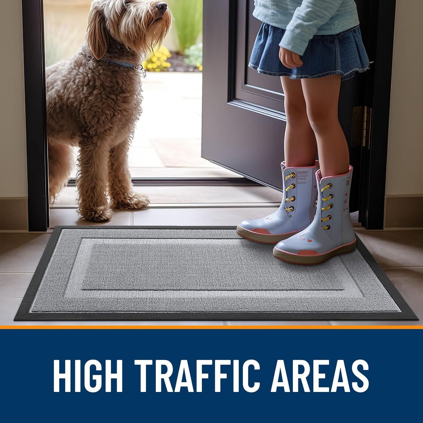 OLANLY Waterproof Front Door Mat - All-Season Indoor/Outdoor Doormat, Easy Clean, 59x23, Silver Gray