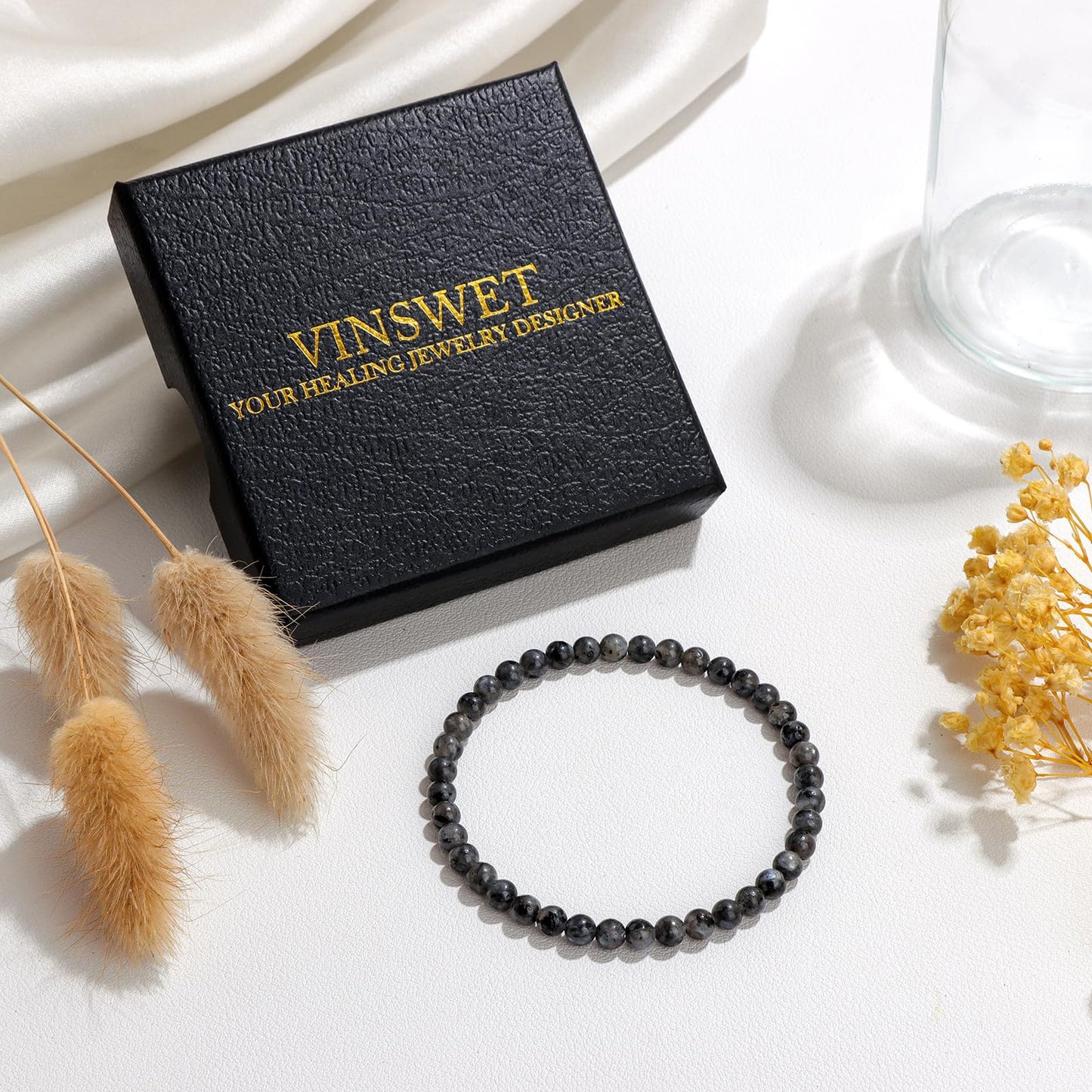 Vinswet Healing Crystal Bracelets for Women Men 4mm Labradorite Natural Stone Beaded Stretch Bracelet Handmade Gemstone Reiki Spiritual Jewelry Gifts
