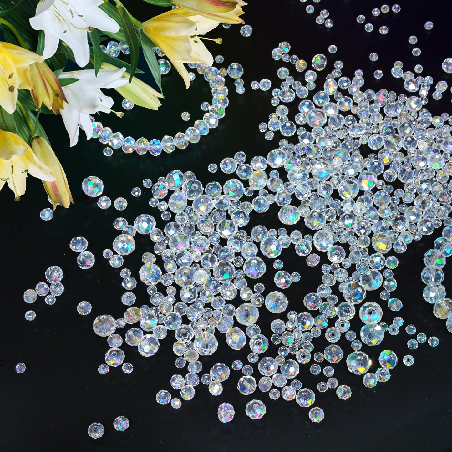 Laopottbeads 220Pcs 10mm Crystal Glass Beads for Jewelry Making Beads for Bracelets Necklace Pendants Making Supplies(White AB Color)