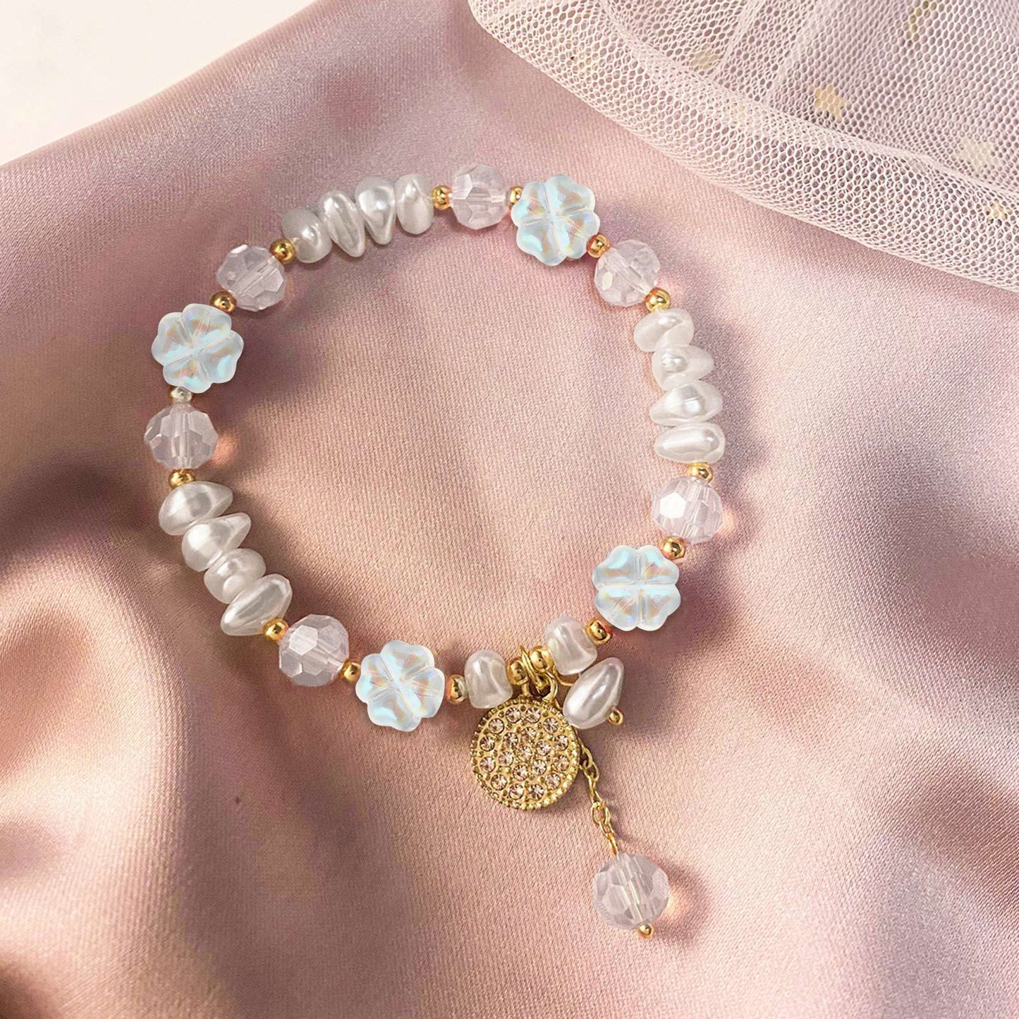 LiQunSweet 100 Pcs Transparent Czech Glass Crystal Loose Beads 4 Leaf Clover Beads Spacer Bulk for Jewelry Making Bracelet DIY