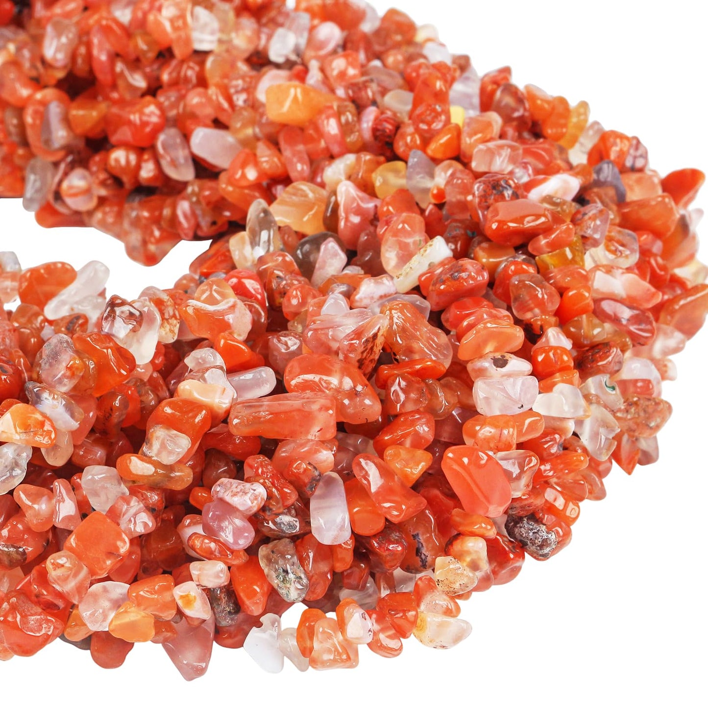 favoramulet 5-8mm Carnelian Tumbled Stone Chip Beads for Jewelry Making, Irregular Shaped Healing Crystal Loose Bead Supply, Pack of 2 Strands(64 inches)