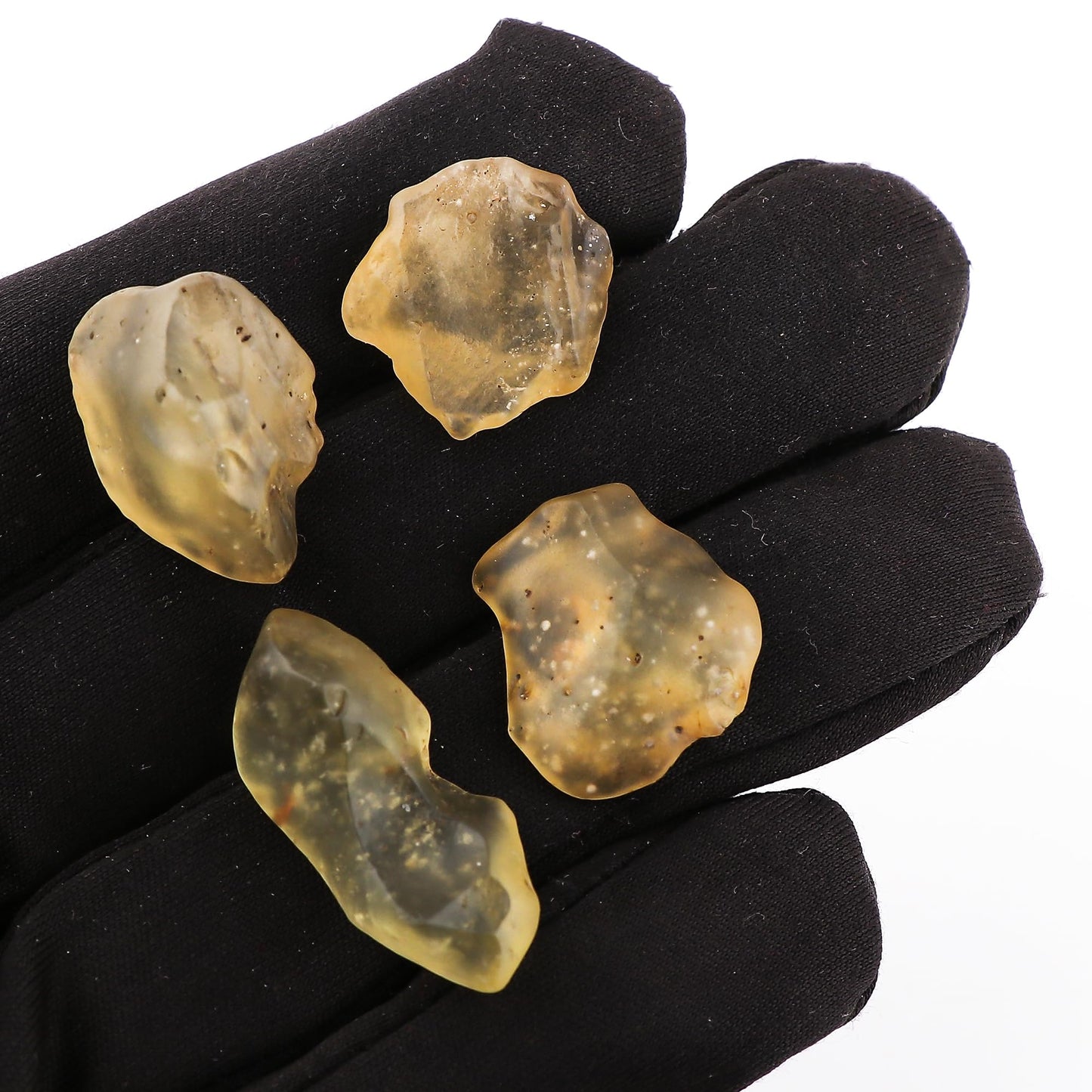 CRYSTALIS (8gm) (4pcs) Raw Black Libyan Desert Glass/Natural Golden Tektite, Rare Loose Gemstone Wholesale Bulk Rough Jewelry Making Supply, Wire Wrapping, DIY, Gem Collectibles (14-18mm)