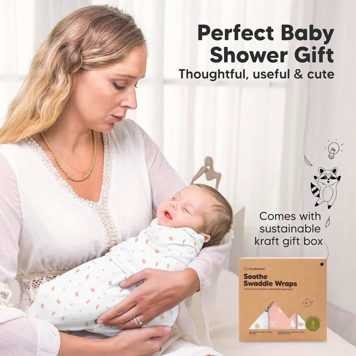 Skiennix Organic Baby Swaddle Sleep Sacks - Soft & Snug for Newborns 0-3 Months | Beach Day Design, 3-Pack