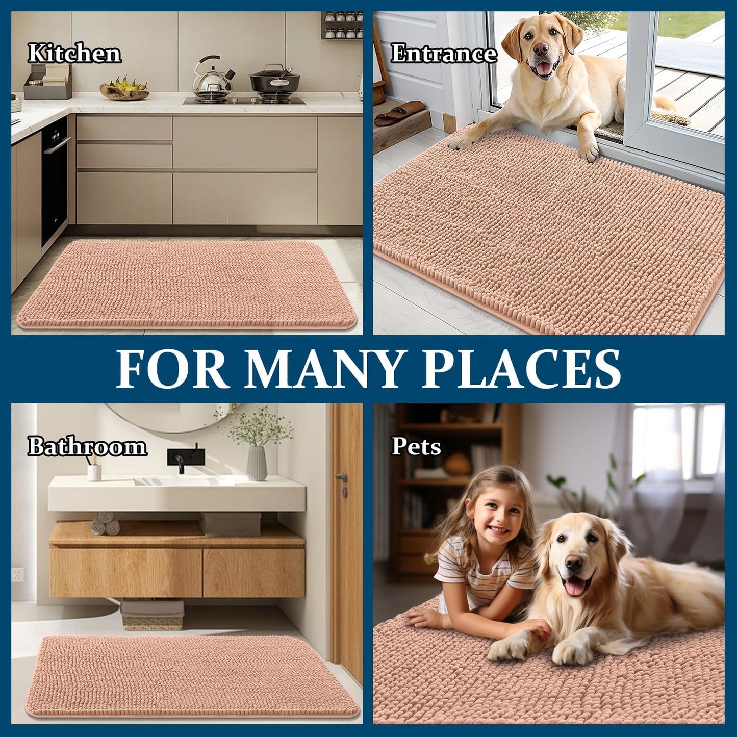 OLANLY Dog Door Mat - Absorbent Non-Slip Washable Doormat for Muddy Paws | 30x20 Peach Design