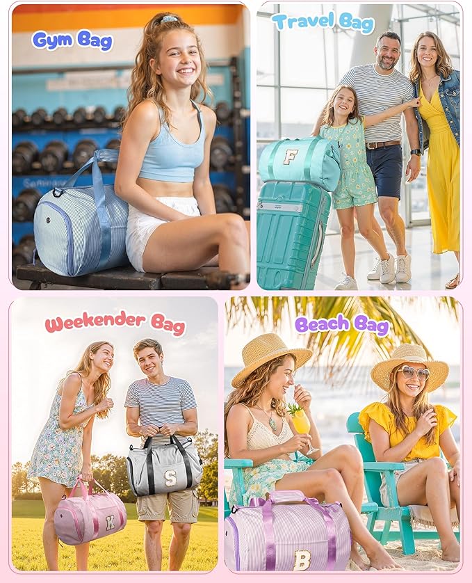 Gifts for Teenage Girls, Girl Gym Bag, Kids Initial Overnight Duffel Bags with Shoe Compartment, Personalized Travel Bag with Makeup Pouch, Cute Stuff for Daughter Niece (Letter E)