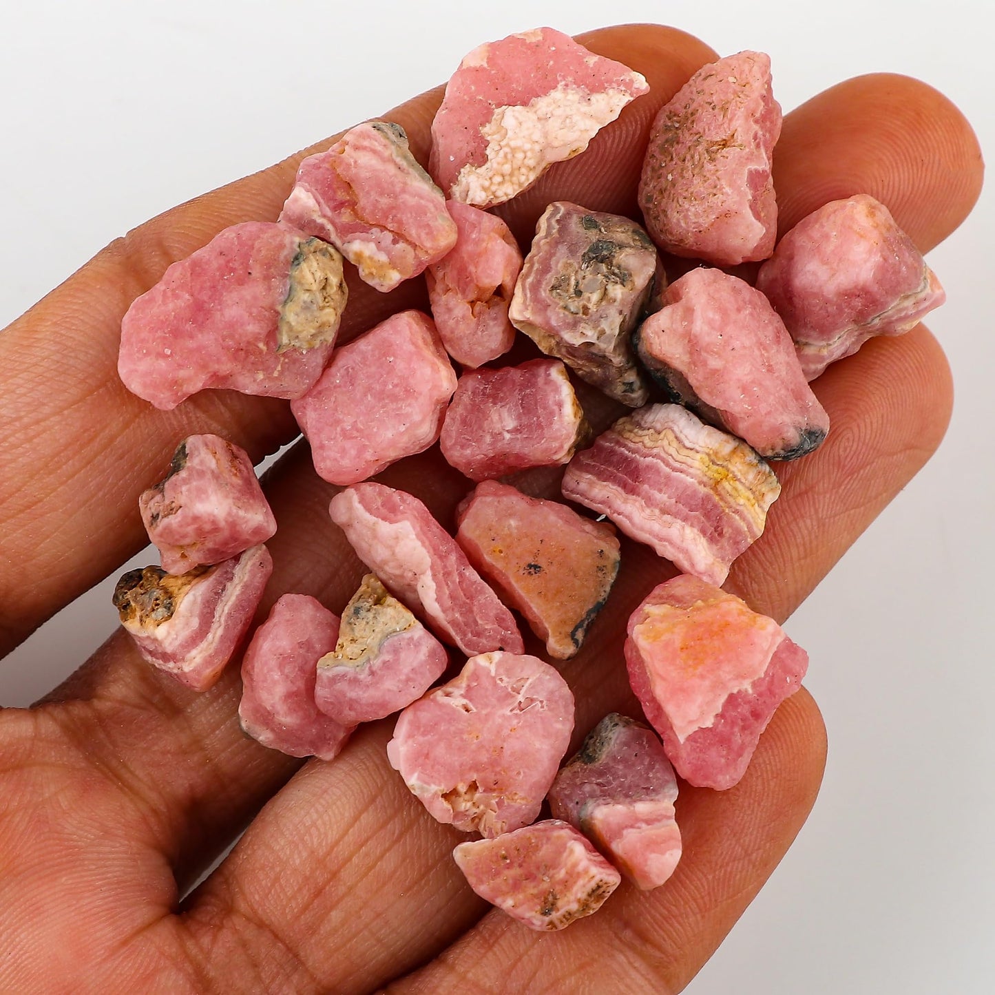 Gemkora 50 ct. Natural Rhodochrosite Rough Gemstone, Raw Crystals, Rhodochrosite Rock, Jewelry Making Supplies, Chakra Healing Crafts & DIY Stone (6-8pcs) (10-15 mm)