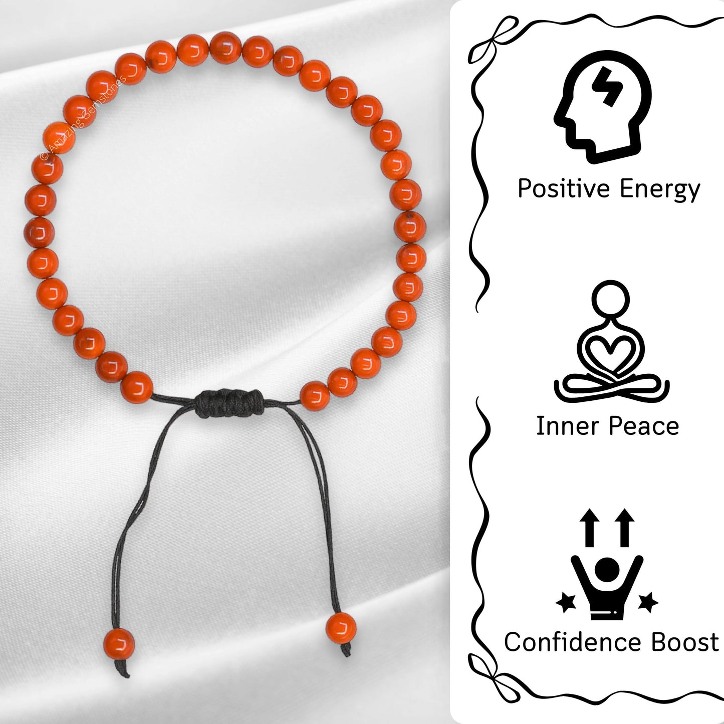 Amazing Gemstone Red Jasper Anklet Ankle Bracelets for Women - Waterproof Beaded Healing Crystal Anklets, Plus Size Chakra Gemstone Bead Anklet (Stretchy Adjustable - Plain)