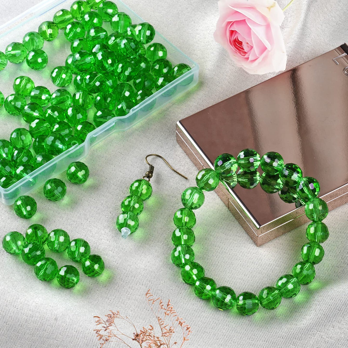 Crystal Glass Beads for Jewelry Making, 80 Pieces Crystal Beads, 10mm Glass Beads, Round Faceted Beads Bulk for Craft Necklace Bracelet Earring (Green)