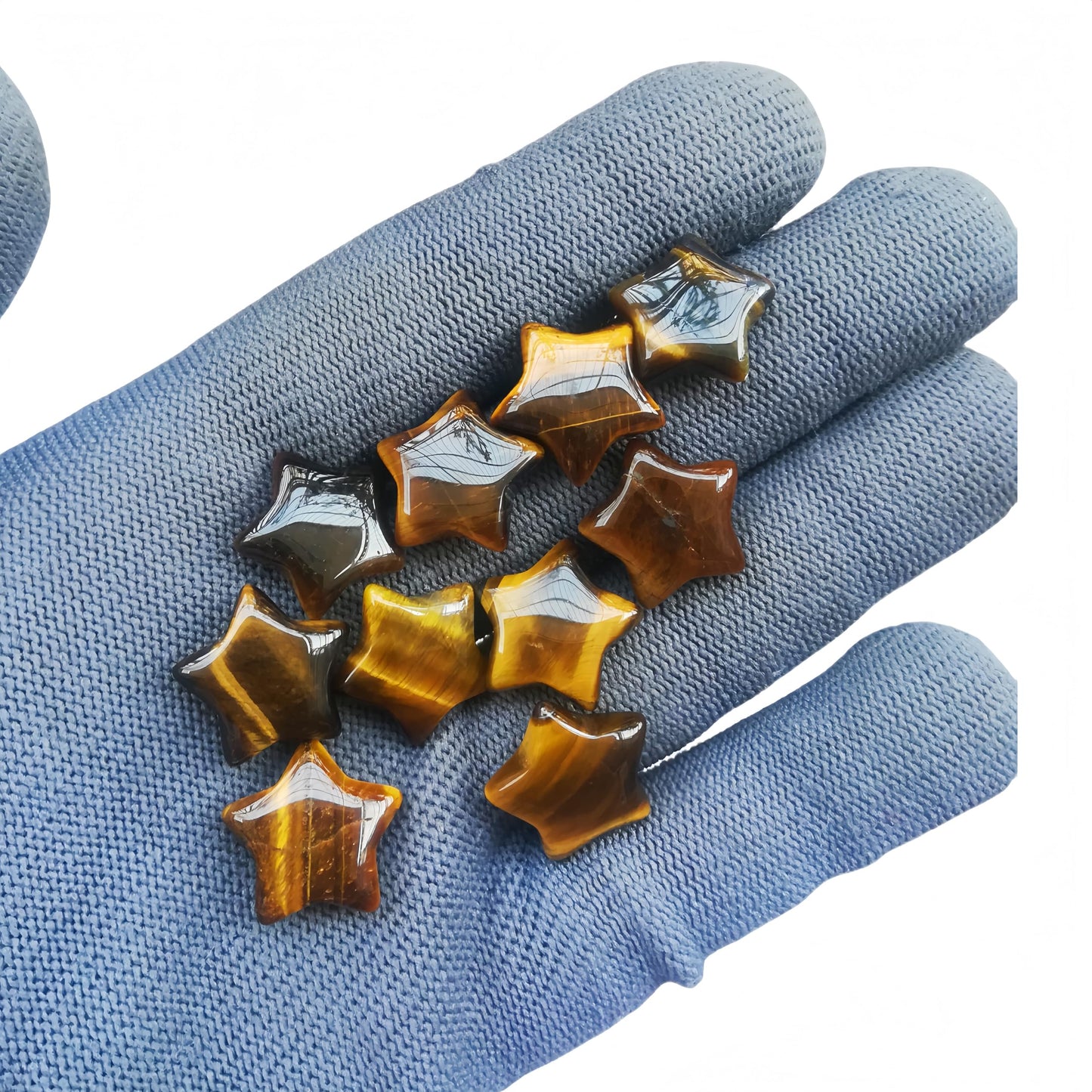 Sunshcat Natural Tiger's Eye 10Pcs Star Shaped Thumb Crystals and Healing Stone,0.6" Haped DIY Jewelry 