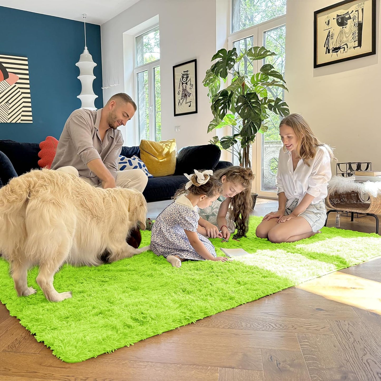 OLANLY Large Area Rug - Soft Fluffy Shaggy Carpet for Living Room & Bedroom | 8x10, Lime Green
