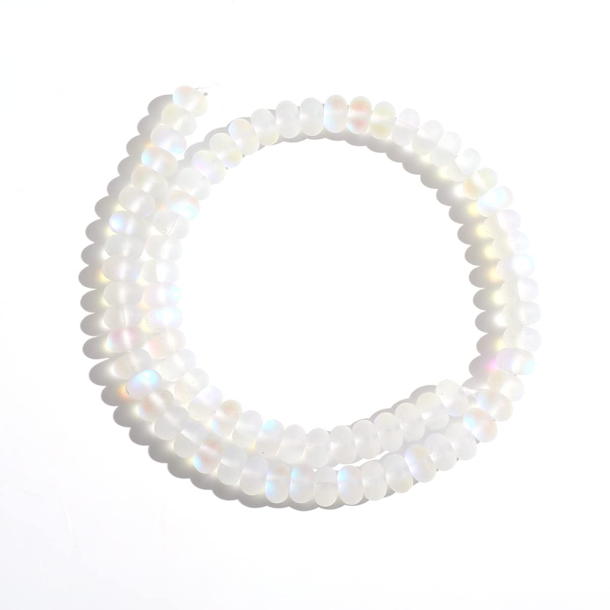 4×6mm White Matte Aurora Crystal Glass Beads Loose Rondelle Disc Beads Frosted Moonstone for Jewelry Making