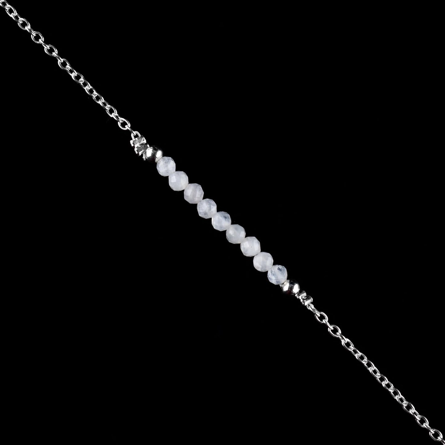 YANARA Moonstone Ankle Bracelet for Women, Natural June Birthstone Jewelry, Dainty Gemstone Beads, Handmade Anklet Silver Plated 9"+1.25" Inch Adjustable Chain, Chakra Balancing Crystals