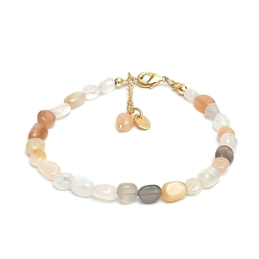 Gempires Lightweight Beaded Gemstone Bracelets Multi Moonstone Crystal Jewelry Hypoallergenic 8 Inch Gold Plated Dainty Minimalist Bracelets