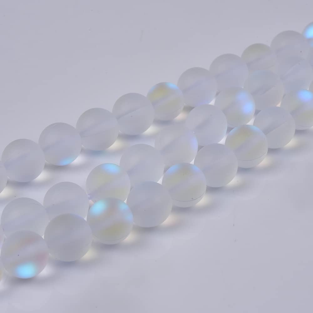 Asingeloo 48PCS 8mm Natural Mystic Aura Quartz Gemstone Frosted Matte Titanium Opalite White Rainbow Round Loose Beads 15 inch Full Strand