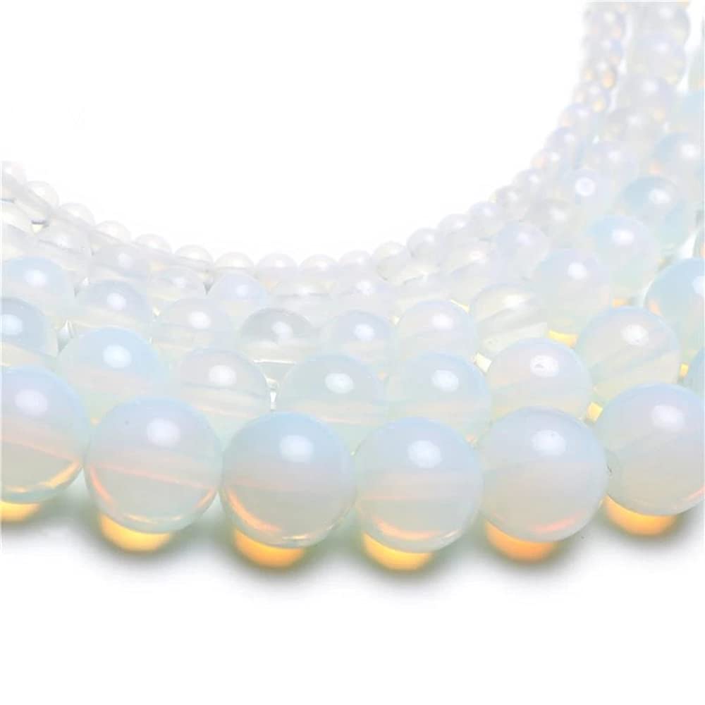 6mm 65pcs White Moonstone Pendants Charms Spacer Necklaces Chandelier Earrings Round Accessories Crafts Antique Ornament Findings Component Bracelet Making DIY (6mm, Opal)