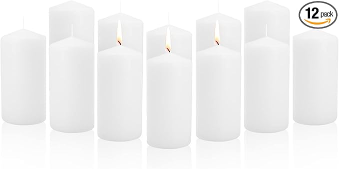 Royal Imports Pillar Candles White Unscented Premium Wax, 60 Hours Burning for Wedding, Spa, Party, Birthday, Holiday, Bath, Home Decor - 3"x6" Inch - Set of 12