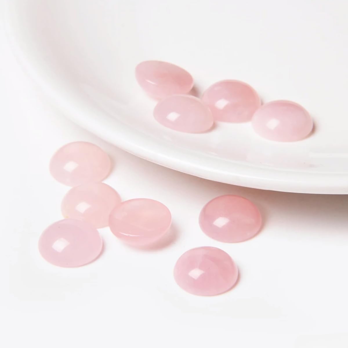 20pcs 8mm Natural Stone No Hole Rose Quartz Semicircle Smooth Cabochons Beads Healing Chakra Crystal Stone Bead for Jewelry Making Rings Earrings Necklace Bracelet DIY Crafts