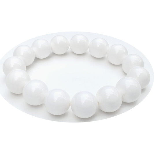 chengmu 14mm White Shell Stretch Bracelet, Natural Gemstone Round Stone Crystal Beads for Elastic Bracelet 8"