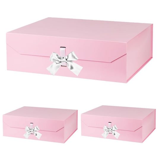 GoooodGift Extra Large Pink Gift Box 19x16x6 Inches, Gift Box with Ribbon Lid Magnetic Closure, Groomsman Proposal Box, Rectangle Collapsible Gift Boxes for Wedding Dress(Pink)