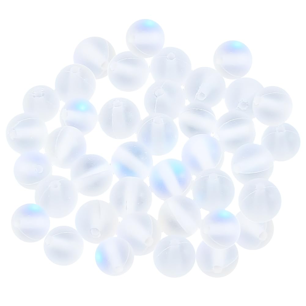 PONABEADIY 1 Box 120PCS 6MM Matte Moonstone Round Beads with Holes Frosted White Transparent Clear Spacer Loose Gemstone Stone Crystal Bead Bulk for Jewelry Making Necklace Bracelet Diy Craft Supplies