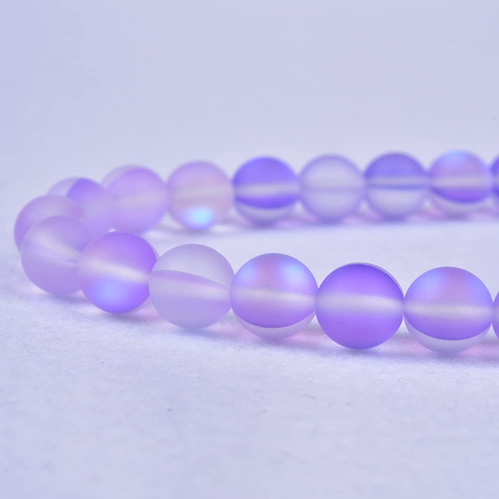 Asingeloo 48PCS 8mm Natural Violet Purple Mystic Aura Quartz Gemstone Frosted Matte Titanium Round Loose Spacer Beads 15 inch Full Strand Crystal Healing Power Quartz