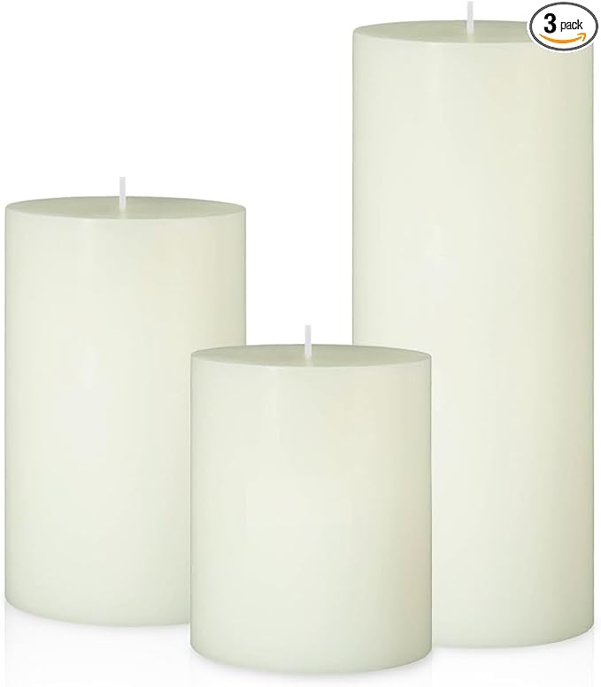 Set of 3 Different Size Ivory Pillar Candles, Unscented Dripless 2.75x3, 2.75x4, 2.75x6 Inch Long Lasting Cylinder Wax Candles for Home Power Outage Dinner Table Decoration