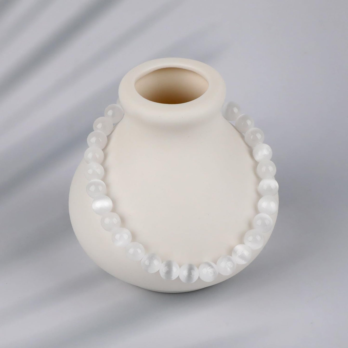 LPBeads Handmade Natural Gemstone Stretch Elastic 6mm White Selenite Bracelet Healing Crystal Round Stone Beads Jewelry Gifts for Women Men
