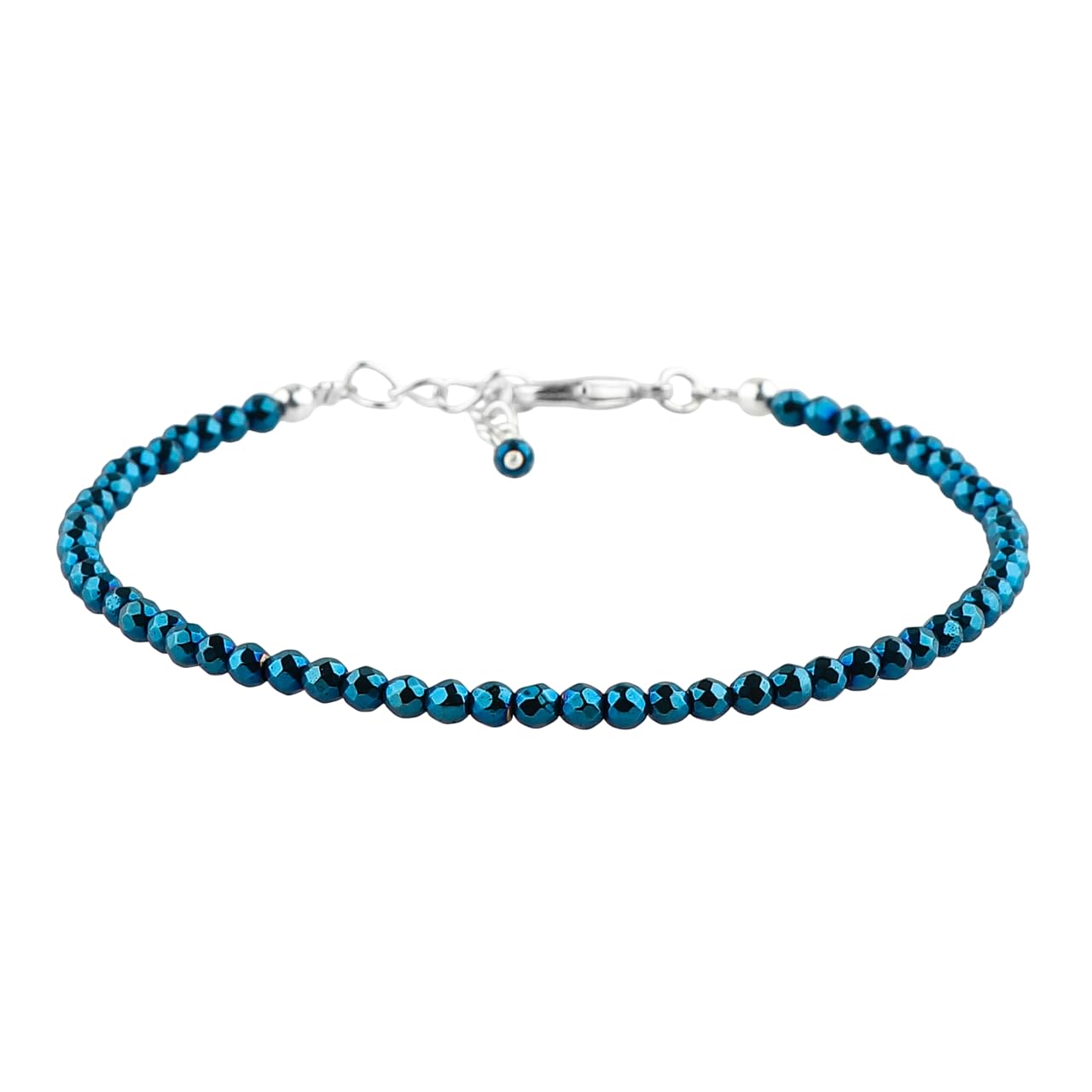 CRYSTALINES Genuine Blue Hametite Gemstone Bracelet, Faceted Beads Stones, Hypoallergenic Handmade Boho Jewelry for Women, Healing Crystals, Adjustable Silver Chain 7+1inch, Birthday Gift