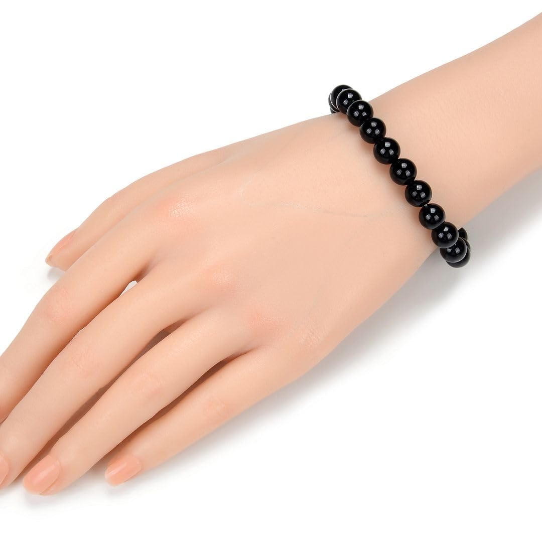 Adabele Real Natural Black Agate Gemstone Beaded Bracelet 8 inch Stretch Chakra Healing Crystal Stone Jewelry Women Mom Gift (Unisex) GB8-C30