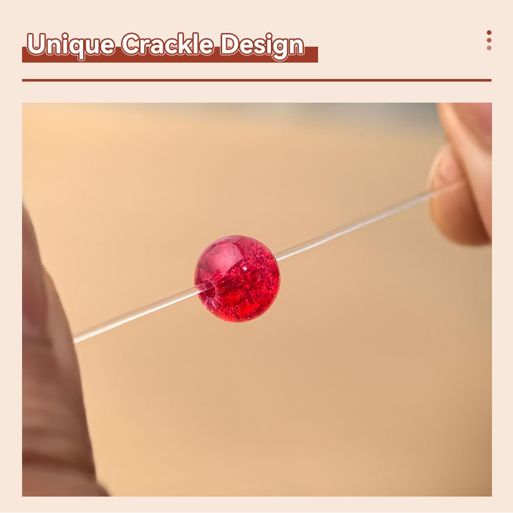 PAMIR TONG 400pcs 8mm Round Crackle Red Glass Beads for Bracelet Pretty Smooth Loose Beads for Necklace-Earring-Jewelry Making, Home Deco and DIY Crafts & Projects