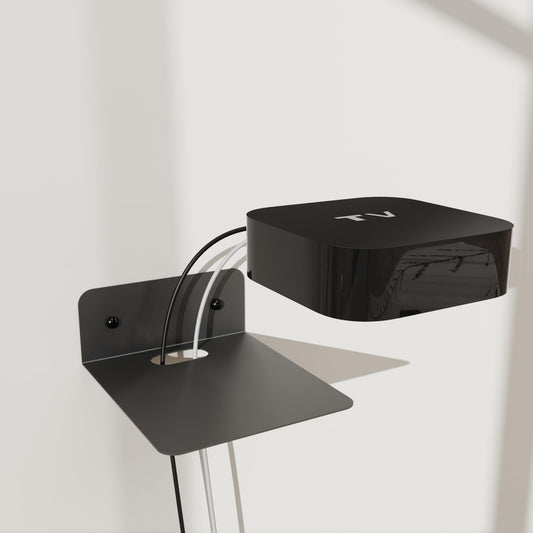 PzewMo Floating Metal Wall Mount Shelf,Shelf for Projector,TV Cable Box,Router,Speaker,Sound Bar,Camera,Gaming,Decor Display (Black, 5.5" x 4.7")