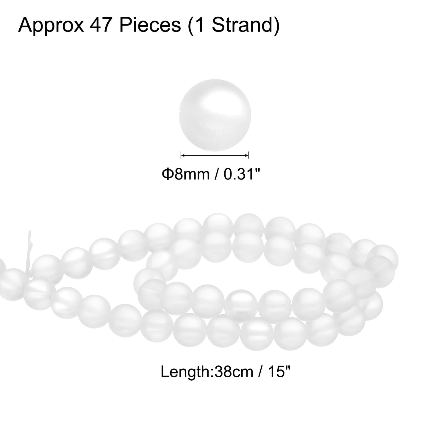 uxcell Matte Crystal Glass Beads 8mm Synthetic Frosted Shining Semi-Precious Round Loose Beads Synthetic Moonstone for Jewelry Making DIY Bracelet, White Silver
