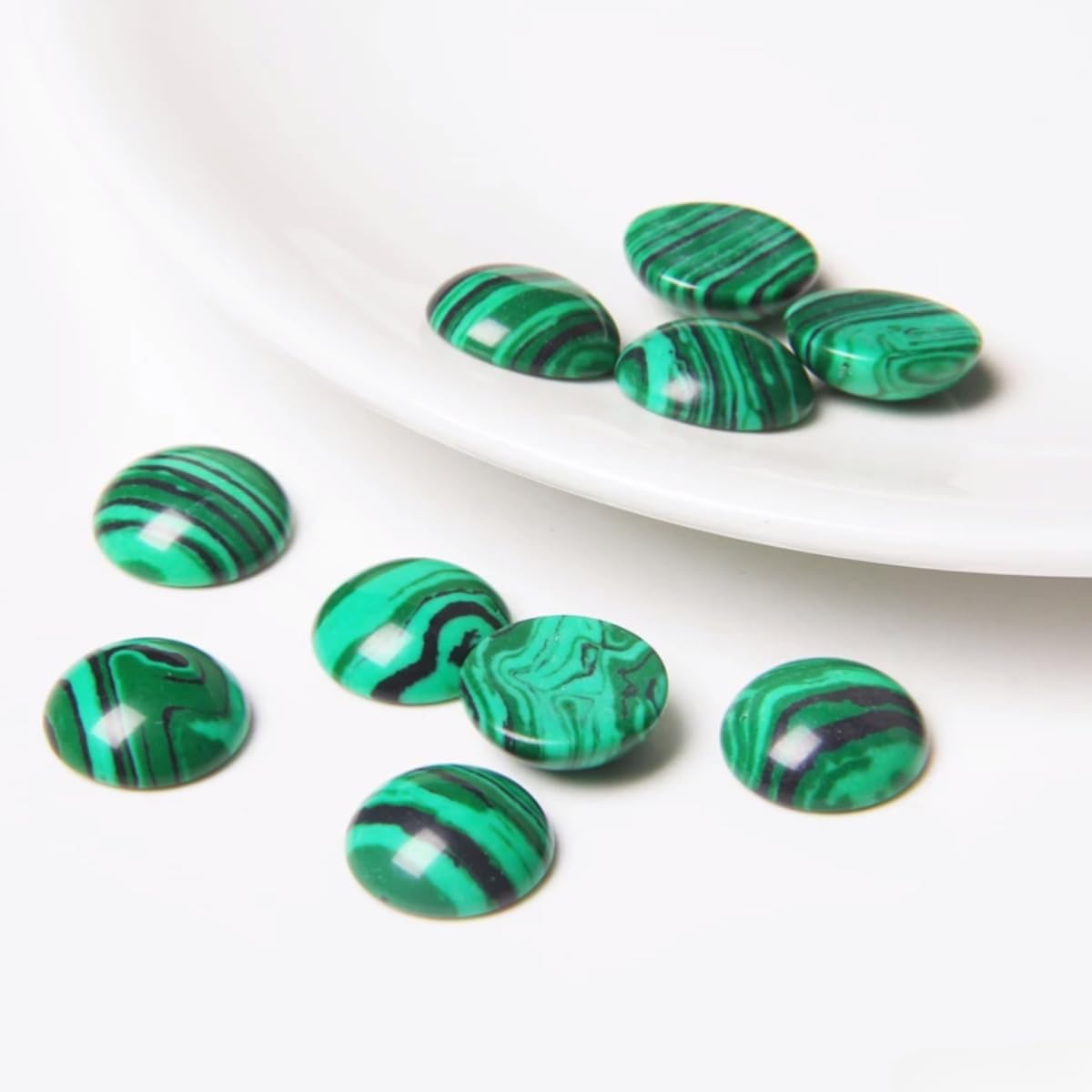 20pcs 6mm Natural Stone No Hole Malachite Semicircle Smooth Cabochons Beads Healing Chakra Crystal Stone Bead for Jewelry Making Rings Earrings Necklace Bracelet DIY Crafts