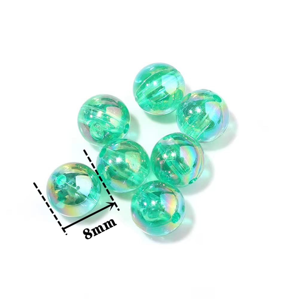 300 Pcs 8mm Acrylic Round Beads AB Colors Round Spacer Beads for Earring Bracelet Necklace Key Chains Jewelry DIY Craft Making(Green AB)