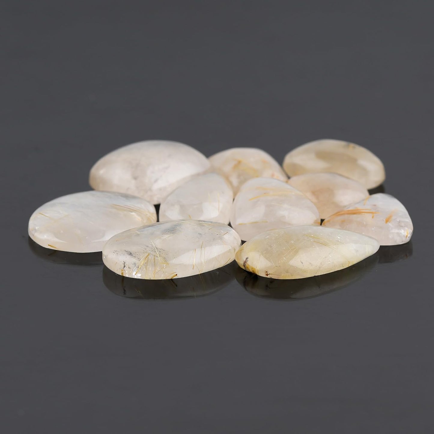 GemSymphony Natural Golden Rutile Gemstone Cabochon Pack of 3 Mixed Shapes – Polished Crystal Stones for Jewelry Making Supply, Healing, Reiki & DIY Crafts, Natural Gem Cab Set for Wire Wrapping (15-20 mm)