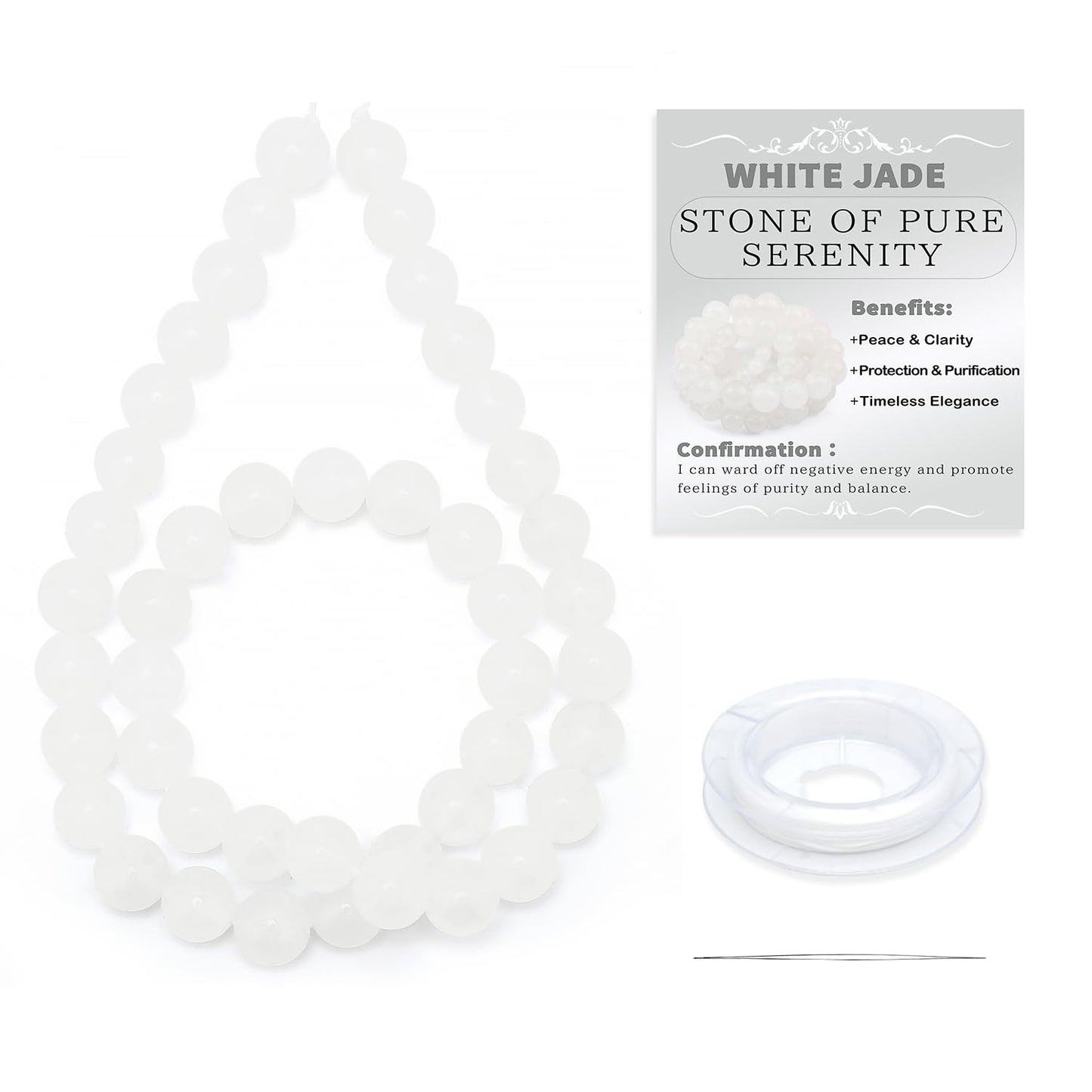 CMBYN Natural Stone Beads Round Genuine Real Stone Beading Strand Loose Gemstones DIY Smooth Bead for Bracelet Necklace Earrings Jewelry Making (White Jade, 8mm 45 Pieces)