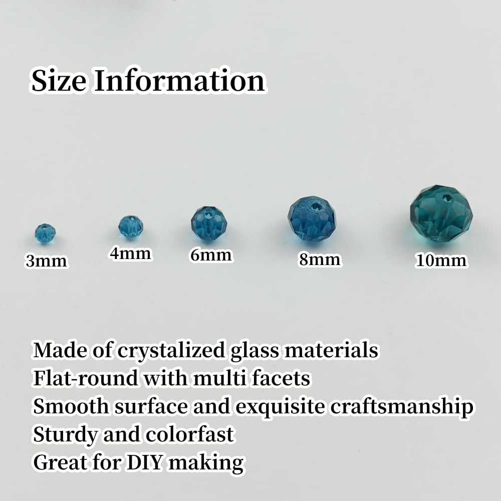 YUEXIGO 150pcs 8mm Crystal Glass Beads for Jewelry Making, Faceted Rondelle Glass Spacer Beads for Wind Chimes Bracelet Earring Necklace DIY Craft(Peacock Blue)