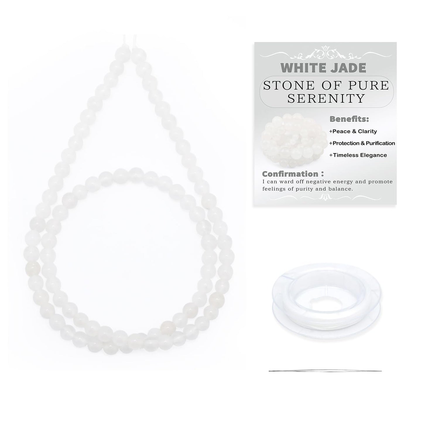 CMBYN Natural Stone Beads Round Genuine Real Stone Beading Strand Loose Gemstones DIY Smooth Bead for Bracelet Necklace Earrings Jewelry Making (White Jade, 4mm 90 Pieces)