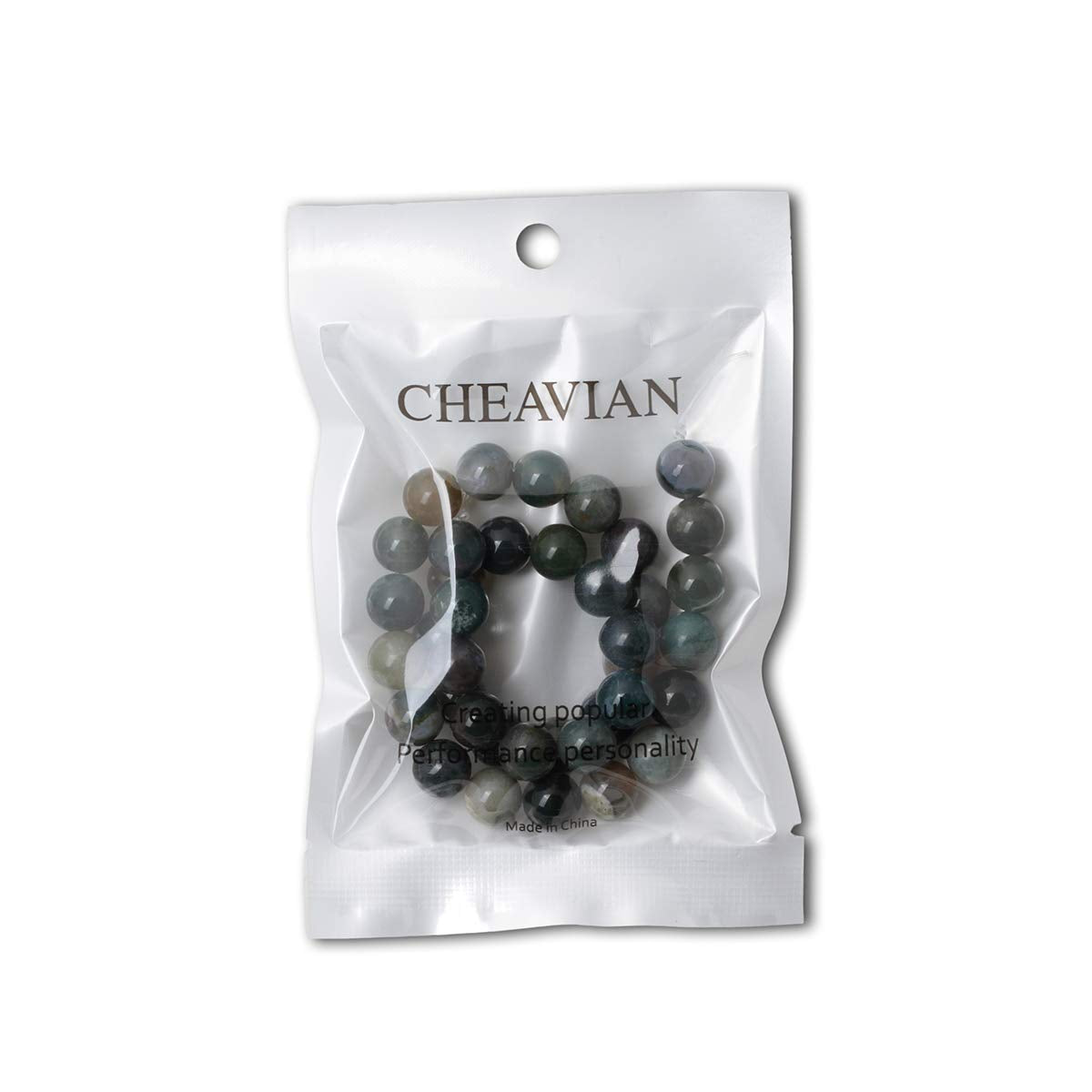 CHEAVIAN 35PCS 10mm Natural Indian Agate Gemstone Round Loose Beads for Jewelry Making DIY 1 Strand 15"