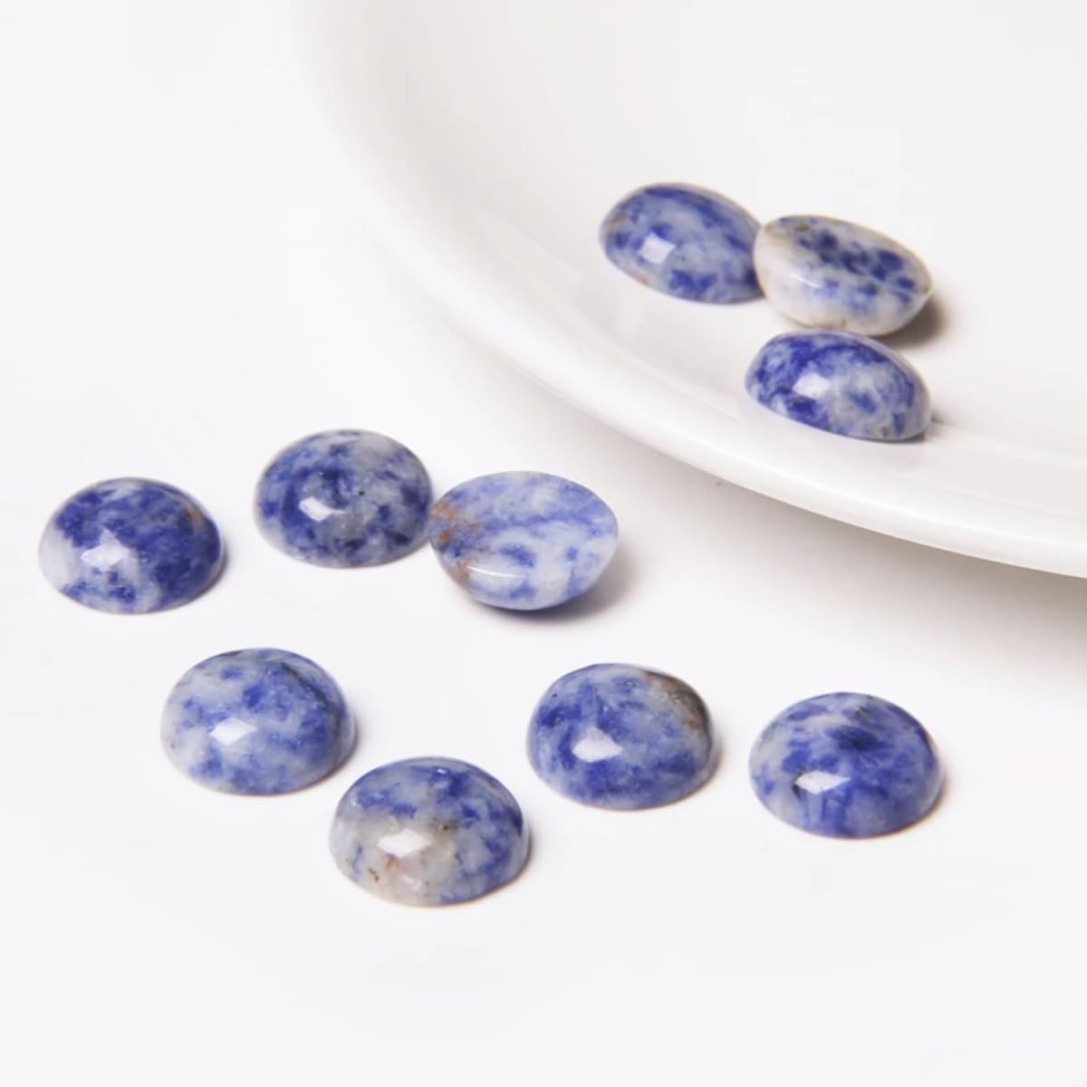 2TTFishoo 20pcs 4-12mm Blue Sodalite Semicircle Cabochons Beads for Jewelry Making