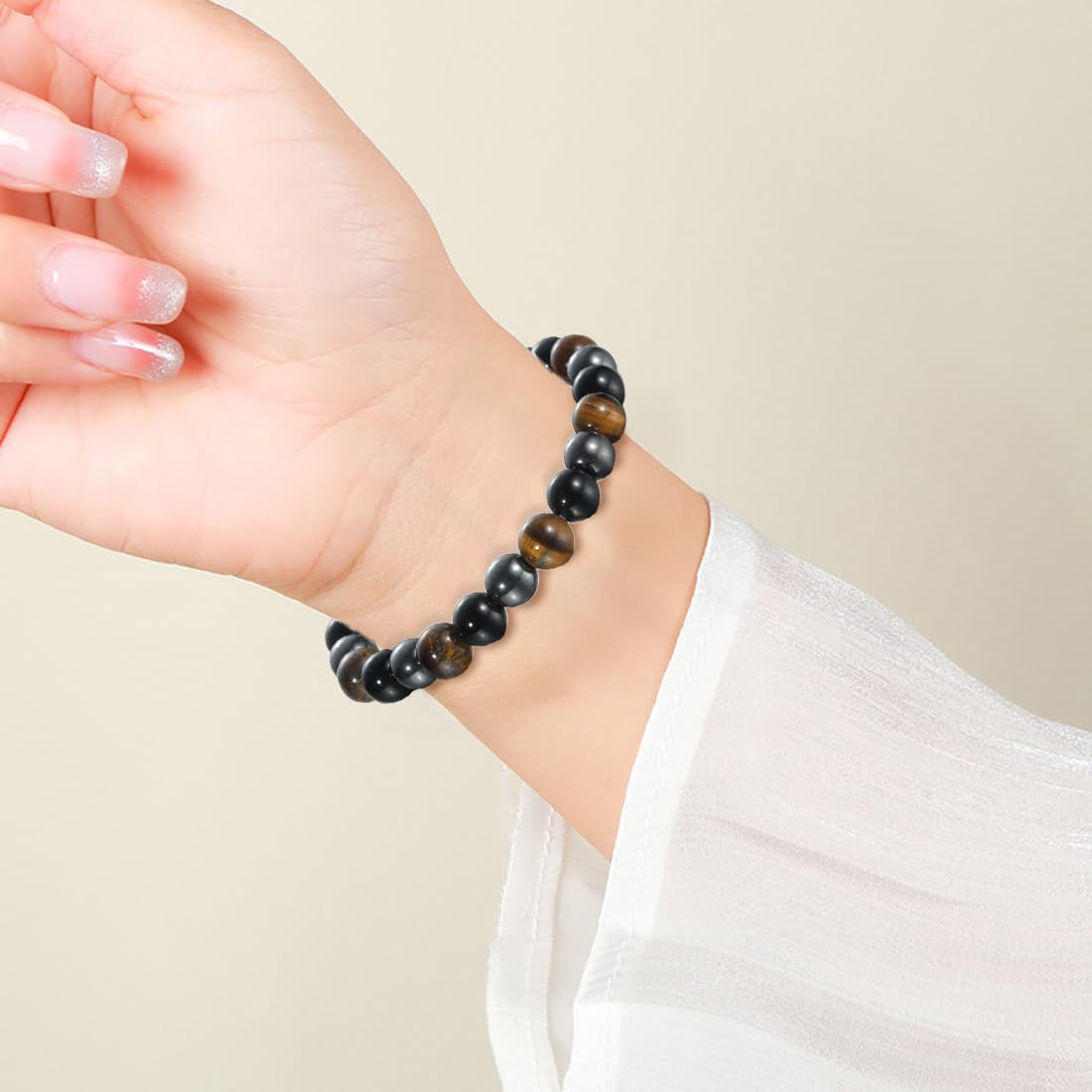 Udolfly Womens Crystal Beaded Bracelets for Women Men Protective Energy Bracelet Natural Gemstone Bead Bracelet 4mm Triple Protect