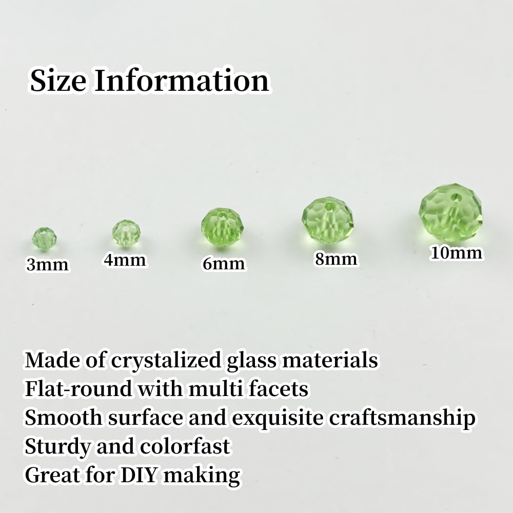 YUEXIGO 60pcs 10mm Crystal Glass Beads for Jewelry Making, Faceted Rondelle Glass Spacer Beads for Wind Chimes Bracelet Earring Necklace DIY Craft(Light Green)