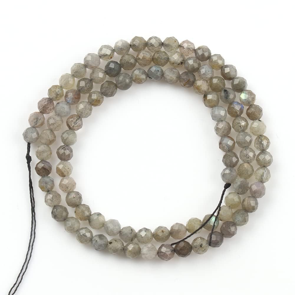 Song Xi 90pcs 4mm Natural Gray Labradorite Gemstone Beads Faceted Round Loose Stone Beads for Jewelry Making (1 Strand)