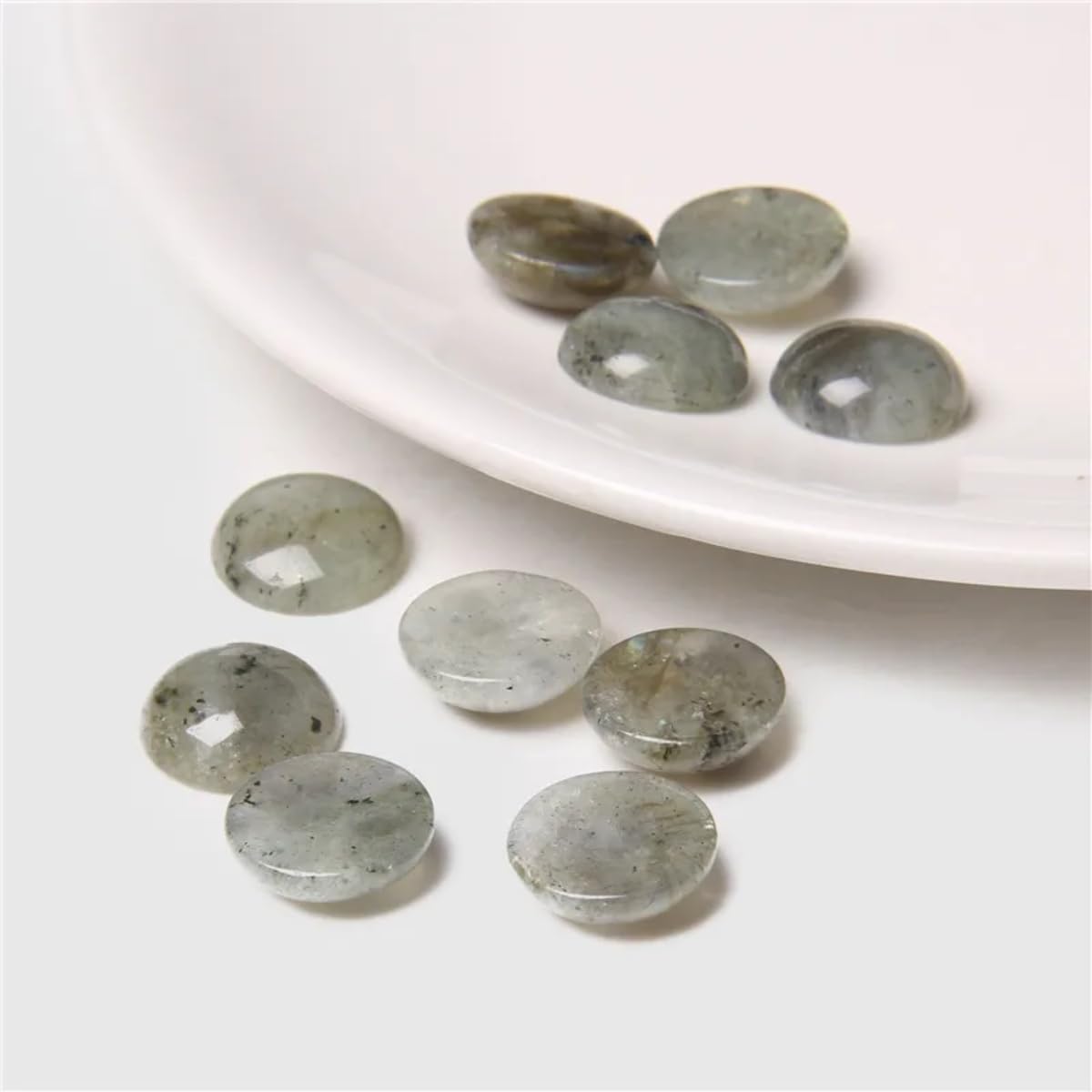 20pcs 6mm Natural Stone No Hole White Labradorite Semicircle Smooth Cabochons Beads Healing Chakra Crystal Stone Bead for Jewelry Making Rings Earrings Necklace Bracelet DIY Crafts
