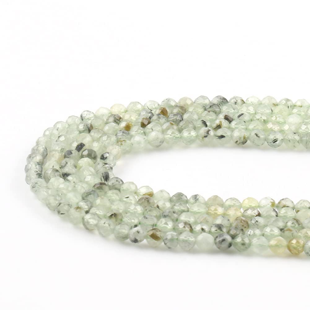 Song Xi 180pcs 2mm Natural Prehnite Gemstone Beads Faceted Round Loose Stone Beads for Jewelry Making (1 Strand)